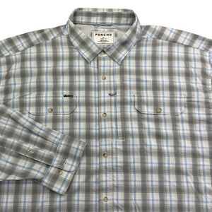 PONCHO Shirt Mens 3XL Gray Long Sleeve Button Up Plaid Magnetic Pockets Vented